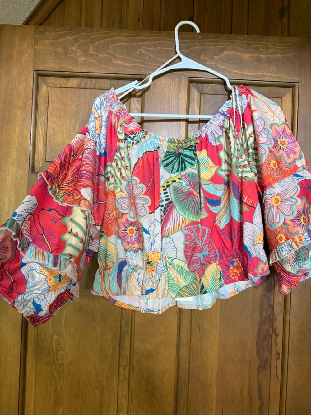 Rachel Zoe Coral Floral Off-Shoulder Crop Top